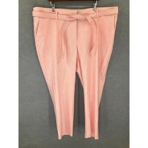 LOFT PLUS Pants‎ Womens Sz 22 Coral Linen Blend Belted Cropped Pants Office